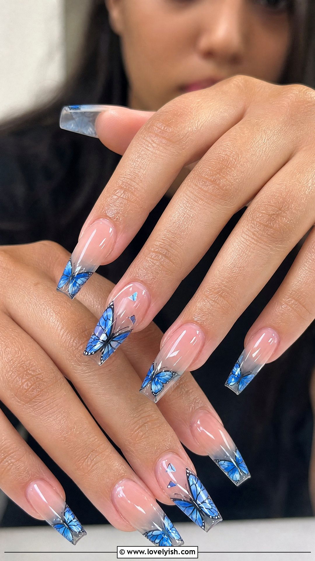 Clear Nails with Butterfly Accents - 25 clear nails with design - 25 clear nails with design