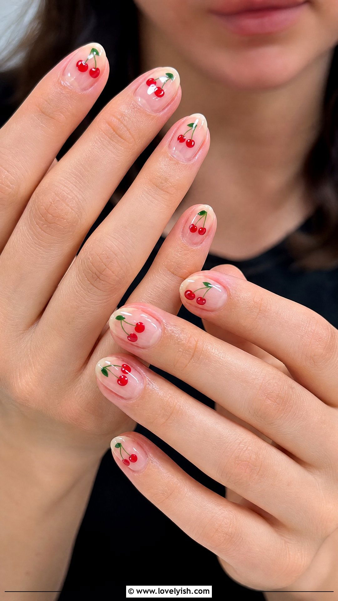 Clear Nails with Cherry Designs - 25 clear nails with design - 25 clear nails with design