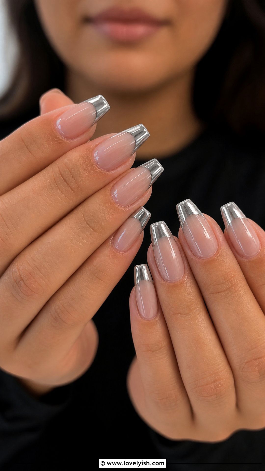 Clear Nails with Chrome Accent Tips - 25 clear nails with design - 25 clear nails with design