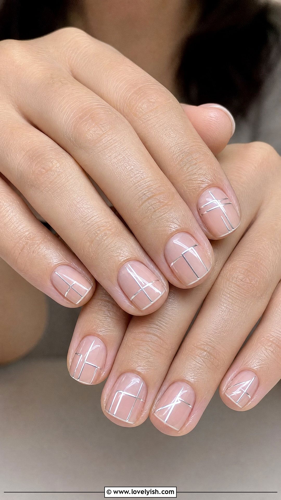 Clear Nails with Geometric Lines - 25 clear nails with design - 25 clear nails with design
