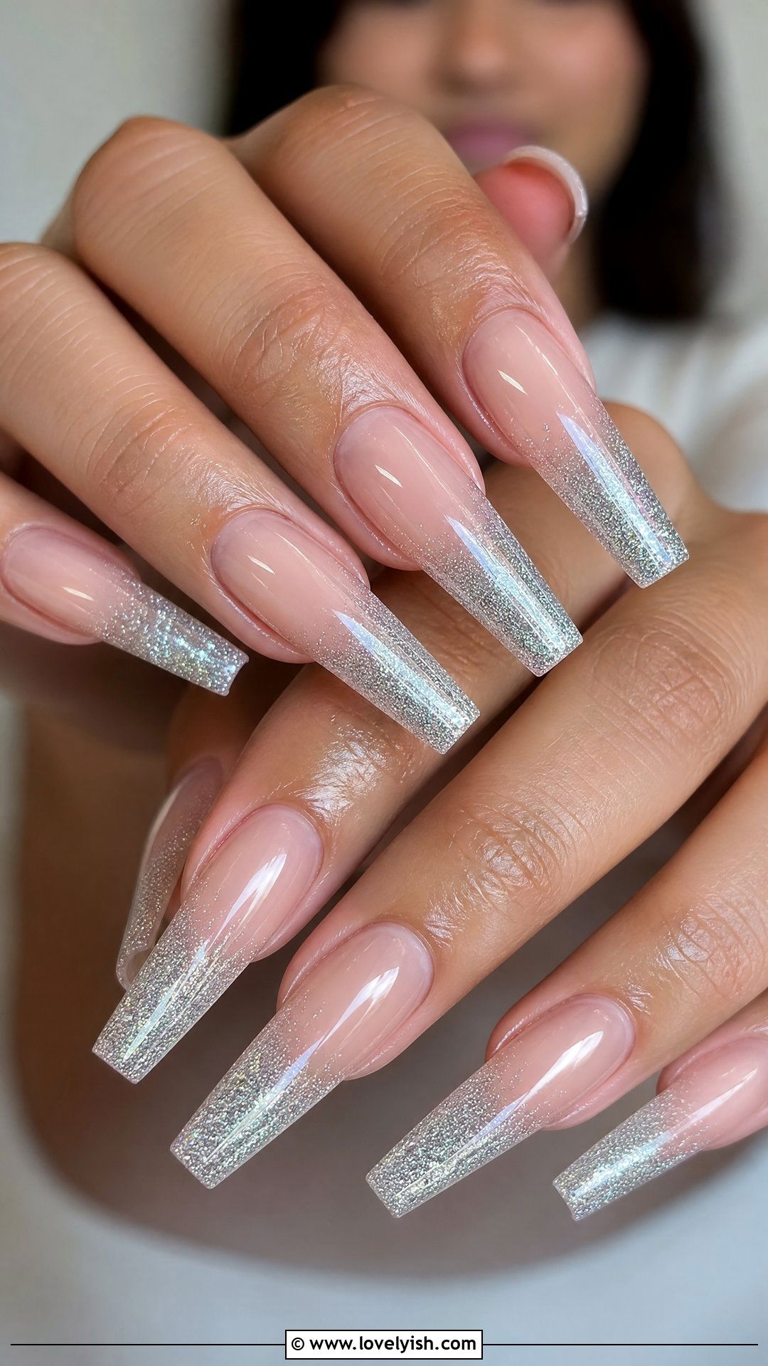 Clear Nails with Glitter Tips - 25 clear nails with design - 25 clear nails with design