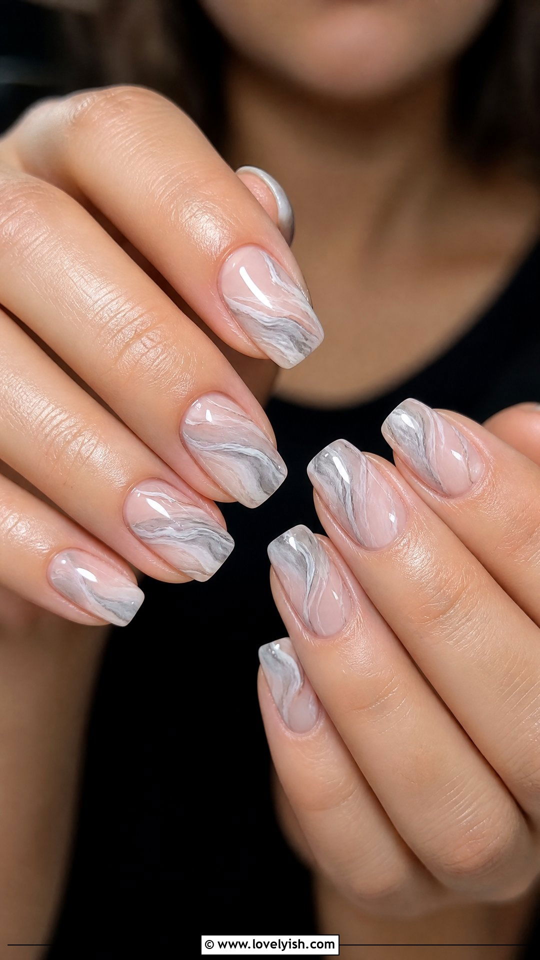 Clear Nails with Marble Swirls - 25 clear nails with design - 25 clear nails with design
