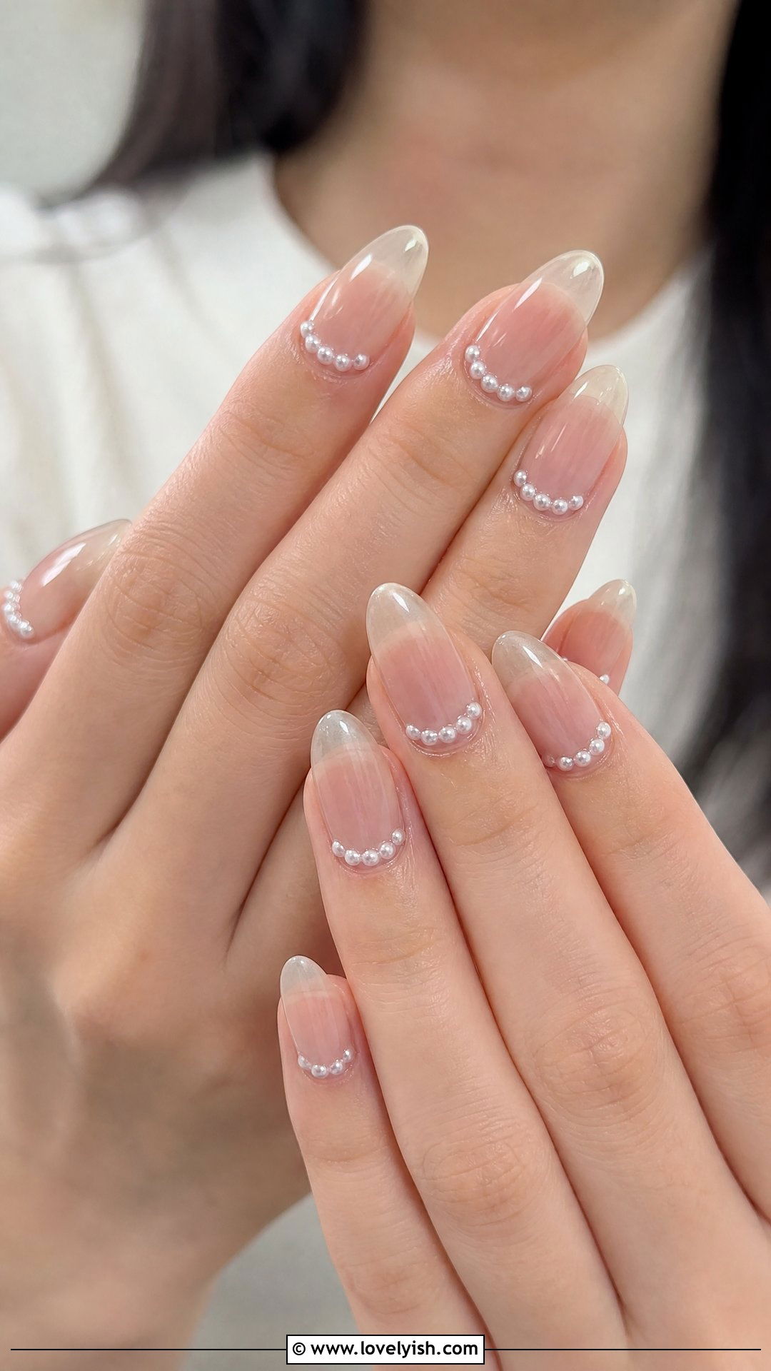 Clear Nails with Pearl Accents - 25 clear nails with design - 25 clear nails with design