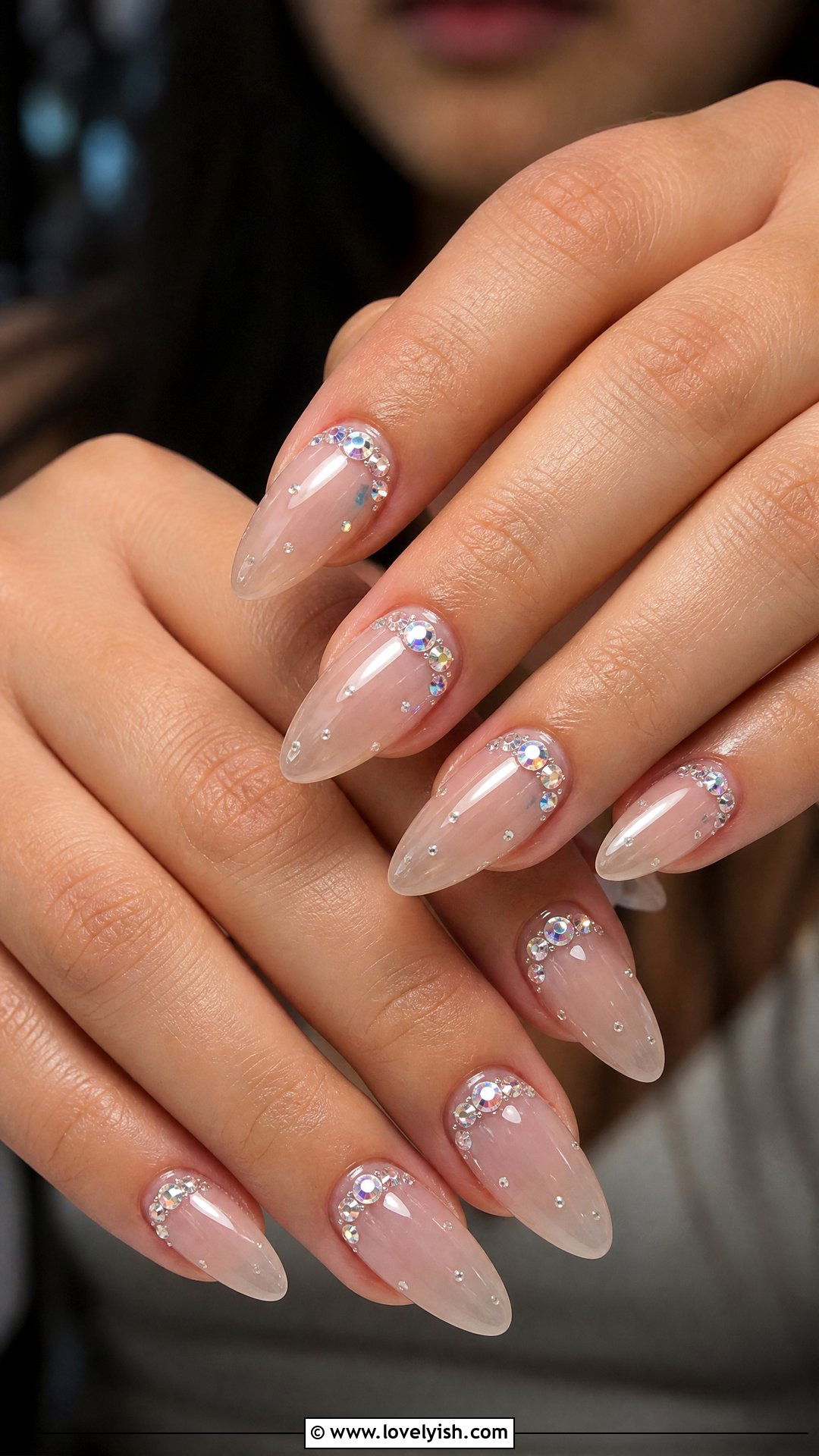 Clear Nails with Rhinestone Accents - 25 clear nails with design - 25 clear nails with design