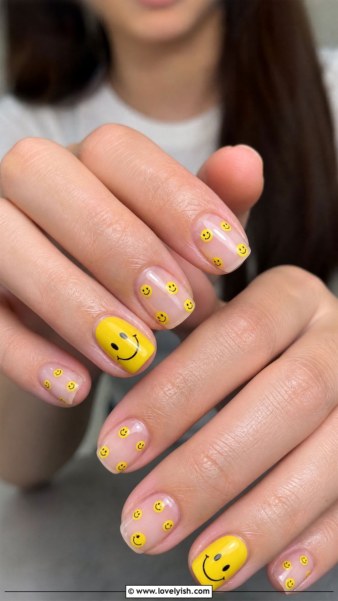 Clear Nails with Smiley Face Art - 25 clear nails with design - 25 clear nails with design