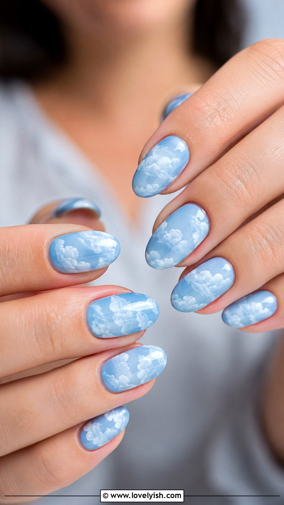 Cloud Sky Painted Nails - 50 april nail designs - 50 april nail designs