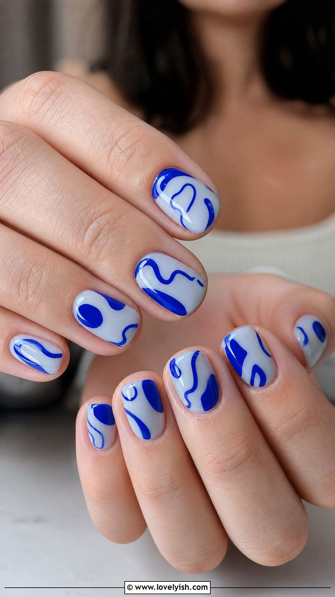 Cobalt Blue Abstract Nails - 50 pictures of nail designs - 50 pictures of nail designs