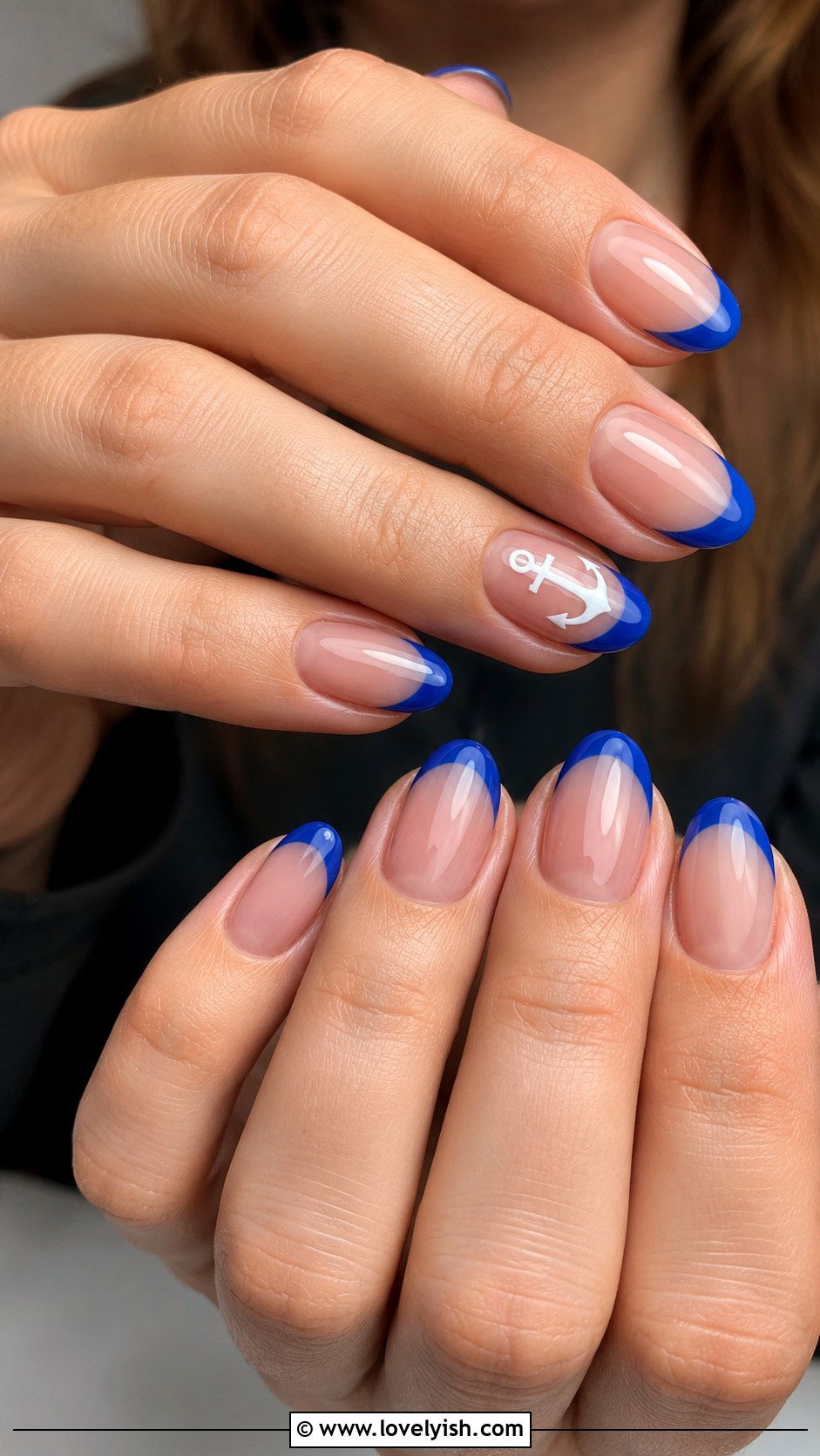 Cobalt Blue Anchor French Tip - 50 anchor nail designs - 50 anchor nail designs