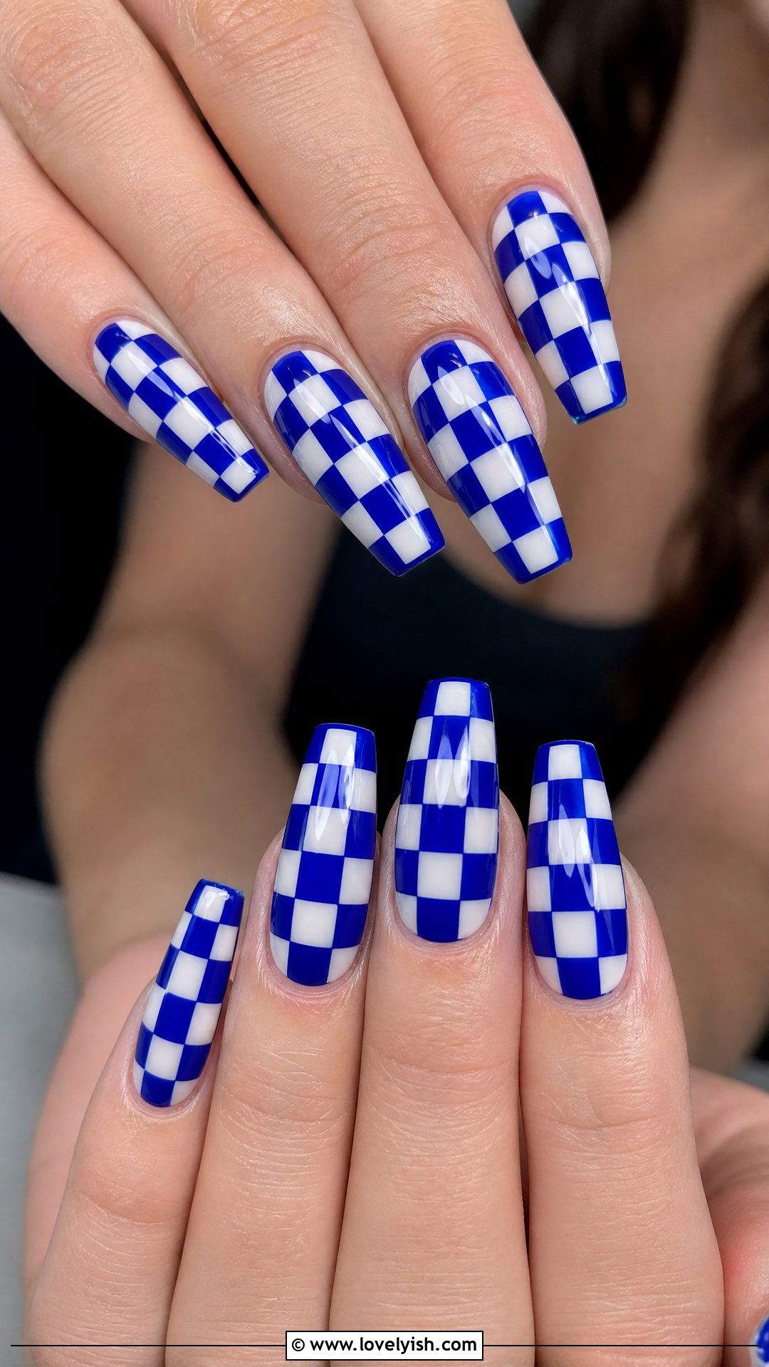 Cobalt Blue Checkered Nails - 50 checkered nails - 50 checkered nails