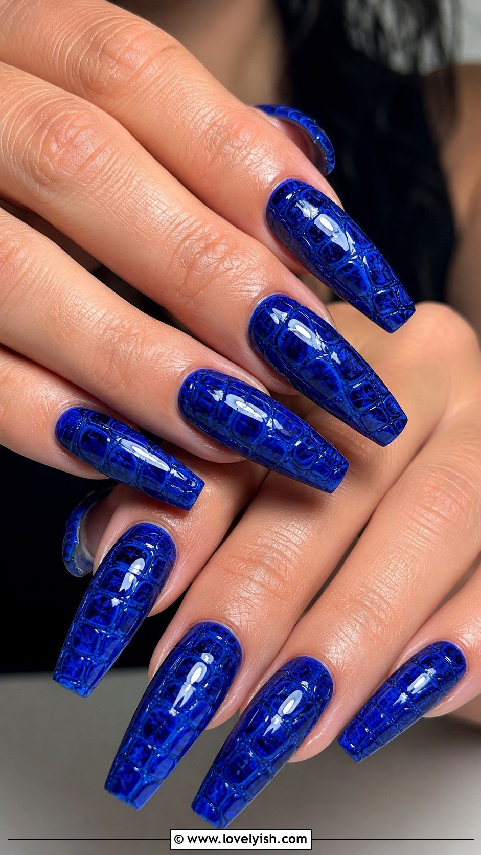 Cobalt Blue Croc Print Nails - 38 blue nail designs - 38 blue nail designs