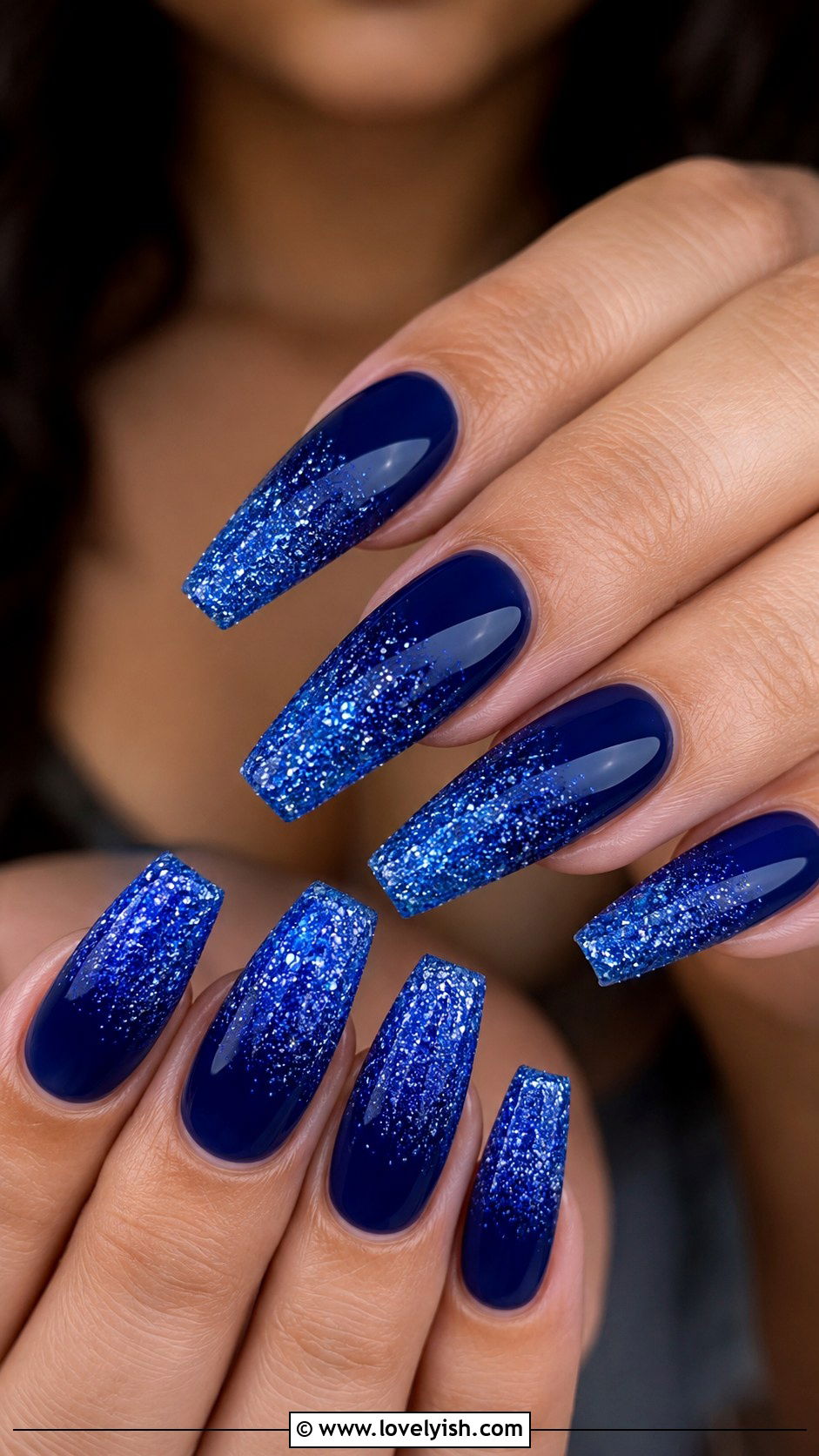 Cobalt Blue Glitter Ombre Nails - 38 blue nail designs - 38 blue nail designs