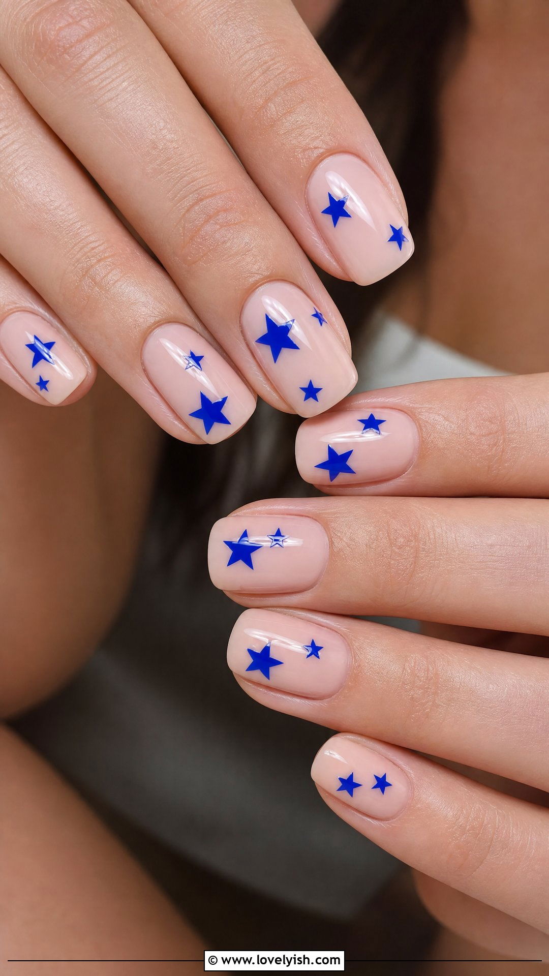 Cobalt Blue Stars on Nude - 50 star nails - 50 star nails