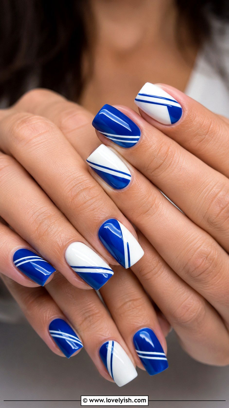 Cobalt Blue and White Geometric Nails - 50 geometric nails - 50 geometric nails