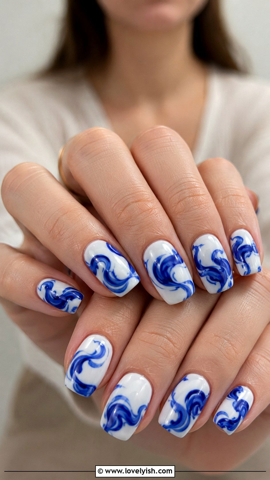 Cobalt Blue and White Swirl Nails - 50 swirl nails - 50 swirl nails