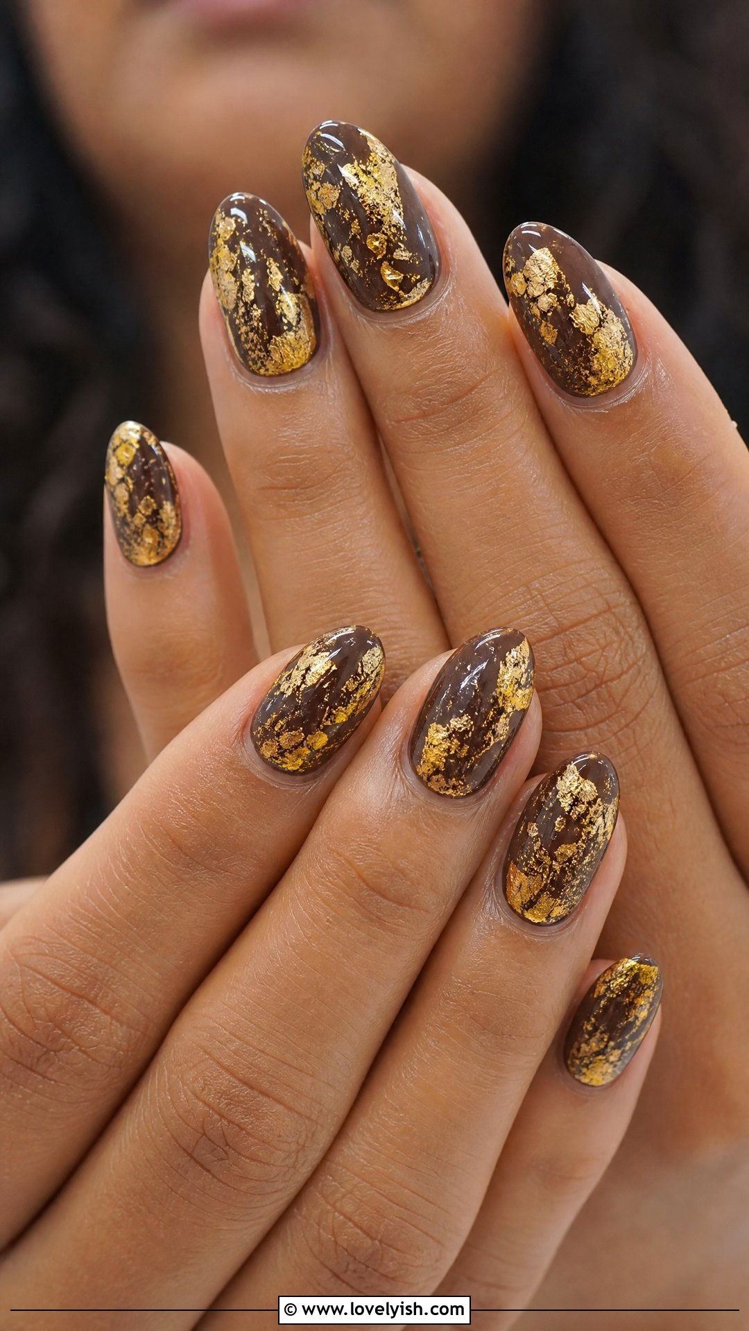 Cocoa Brown with Gold Foil Nails - 50 brown nails - 50 brown nails