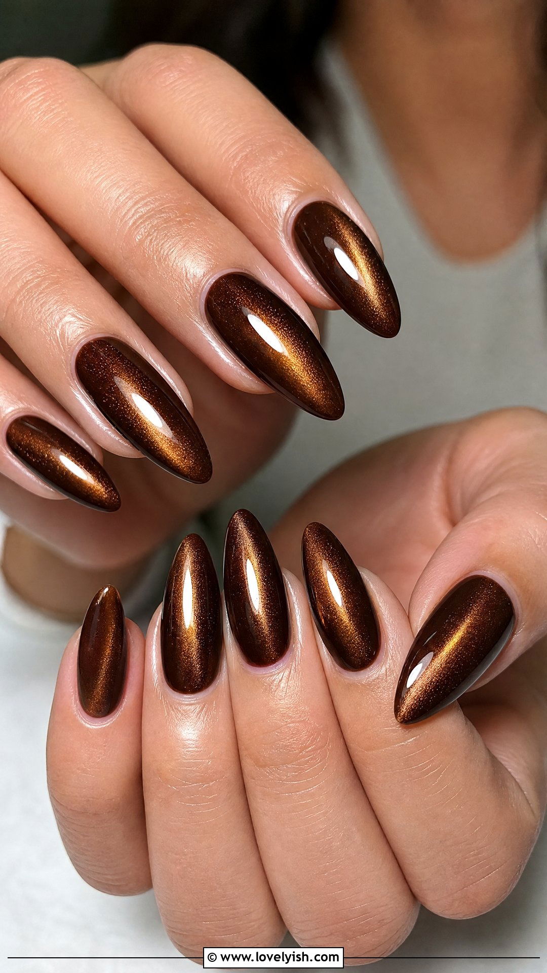Coffee Brown Cat Eye Nails - 50 cateye nail designs - 50 cateye nail designs
