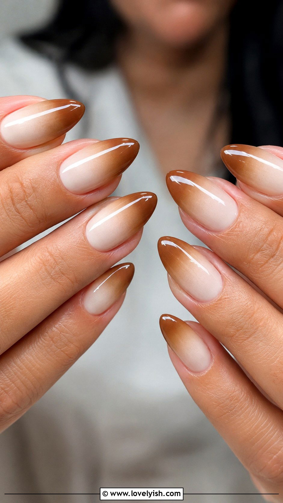Coffee Latte Ombre Almond Nails - 50 almond nails - 50 almond nails