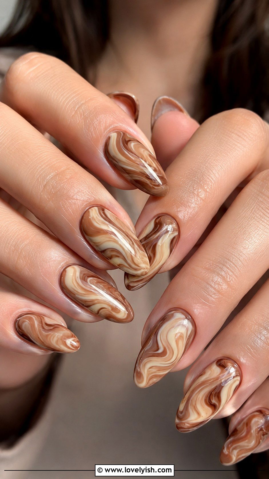 Coffee Latte Swirl Nails - 37 nails art ideas - 37 nails art ideas