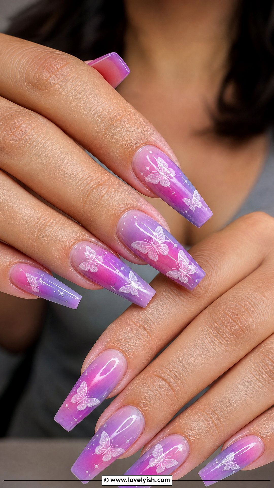 Coffin Butterfly Aura Nails - 50 butterfly nails - 50 butterfly nails