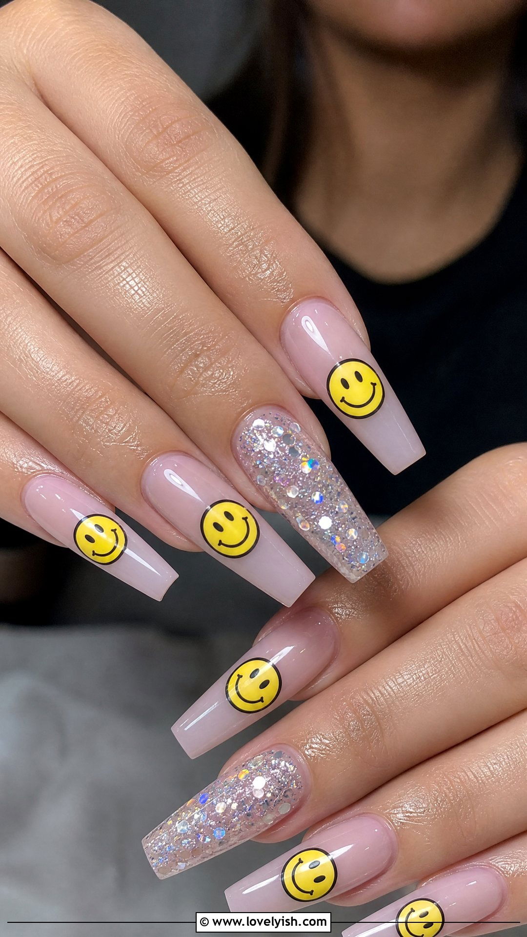 Coffin Smiley Face Nails With Glitter - 50 smiley face nails - 50 smiley face nails