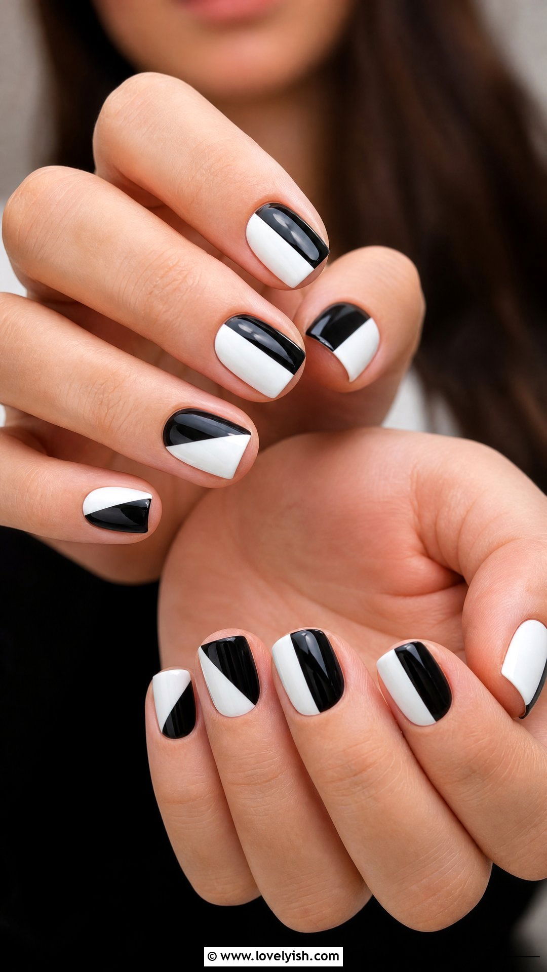Color Block Black and White Nails - 50 black and white nail designs - 50 black and white nail designs