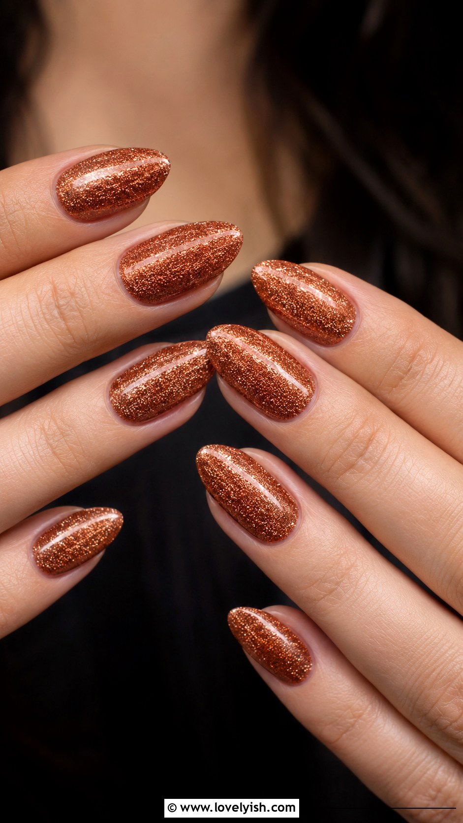 Copper Glitter Almond Nails - 50 glitter nails - 50 glitter nails