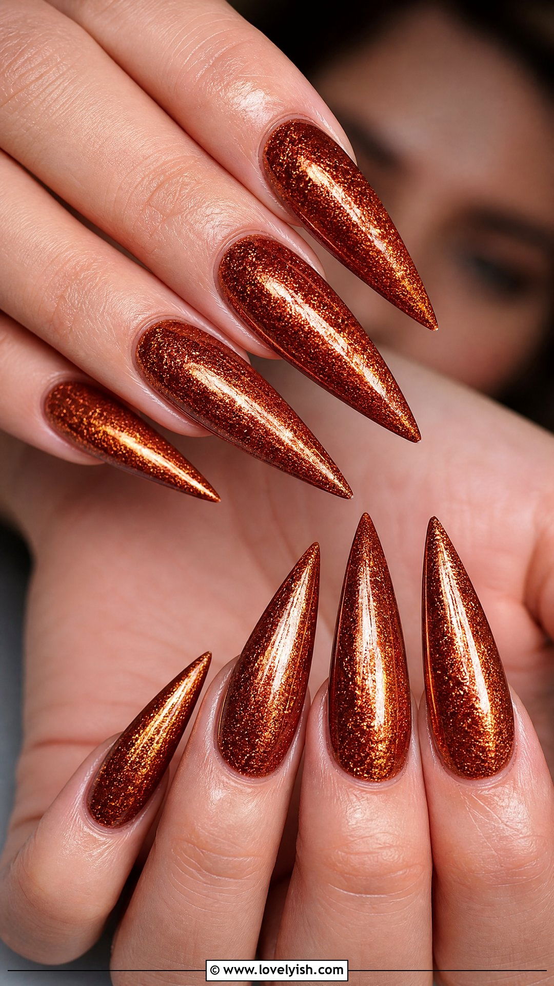 Copper Sparkle Stiletto Nails - 50 sparkly nails - 50 sparkly nails