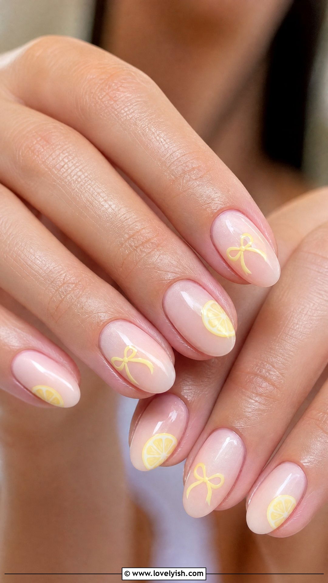 Coquette Lemon Bow Nails - 50 lemon nail design ideas - 50 lemon nail design ideas