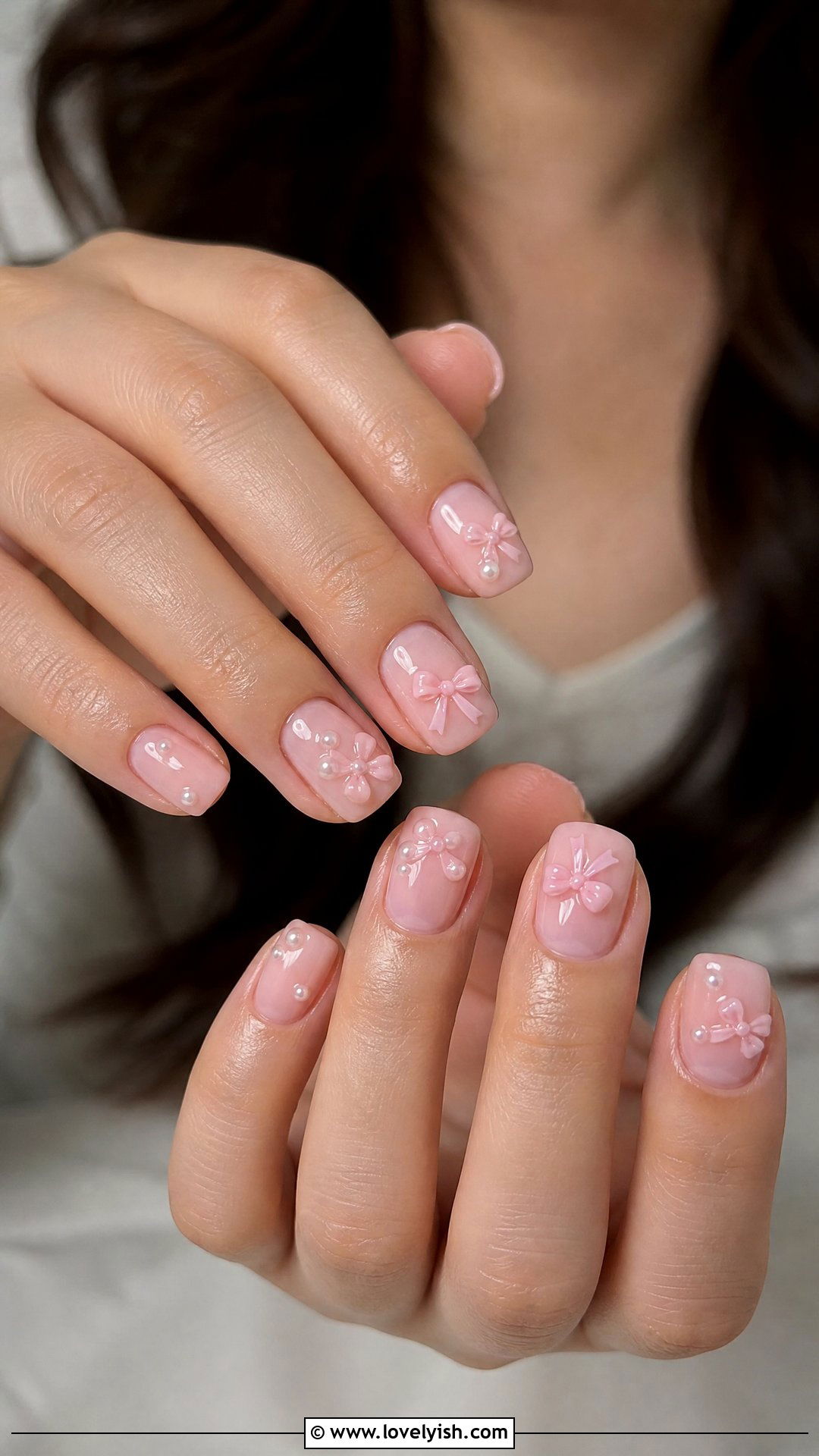 Coquette Pink Bow Builder Gel Nails - 50 builder gel nails - 50 builder gel nails
