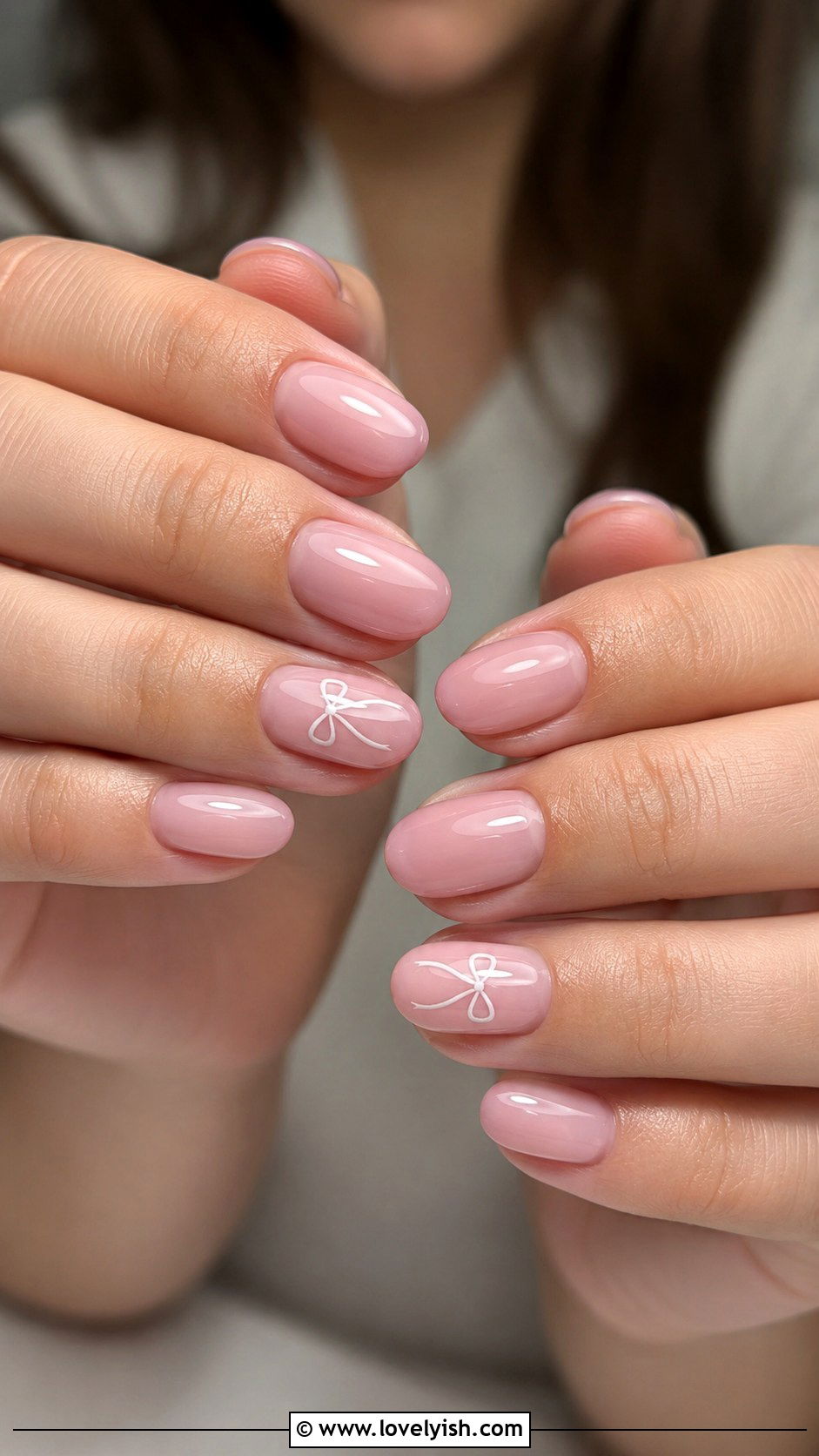 Coquette Pink Bow Nail Designs on Oval Nails - 50 oval nails - 50 oval nails