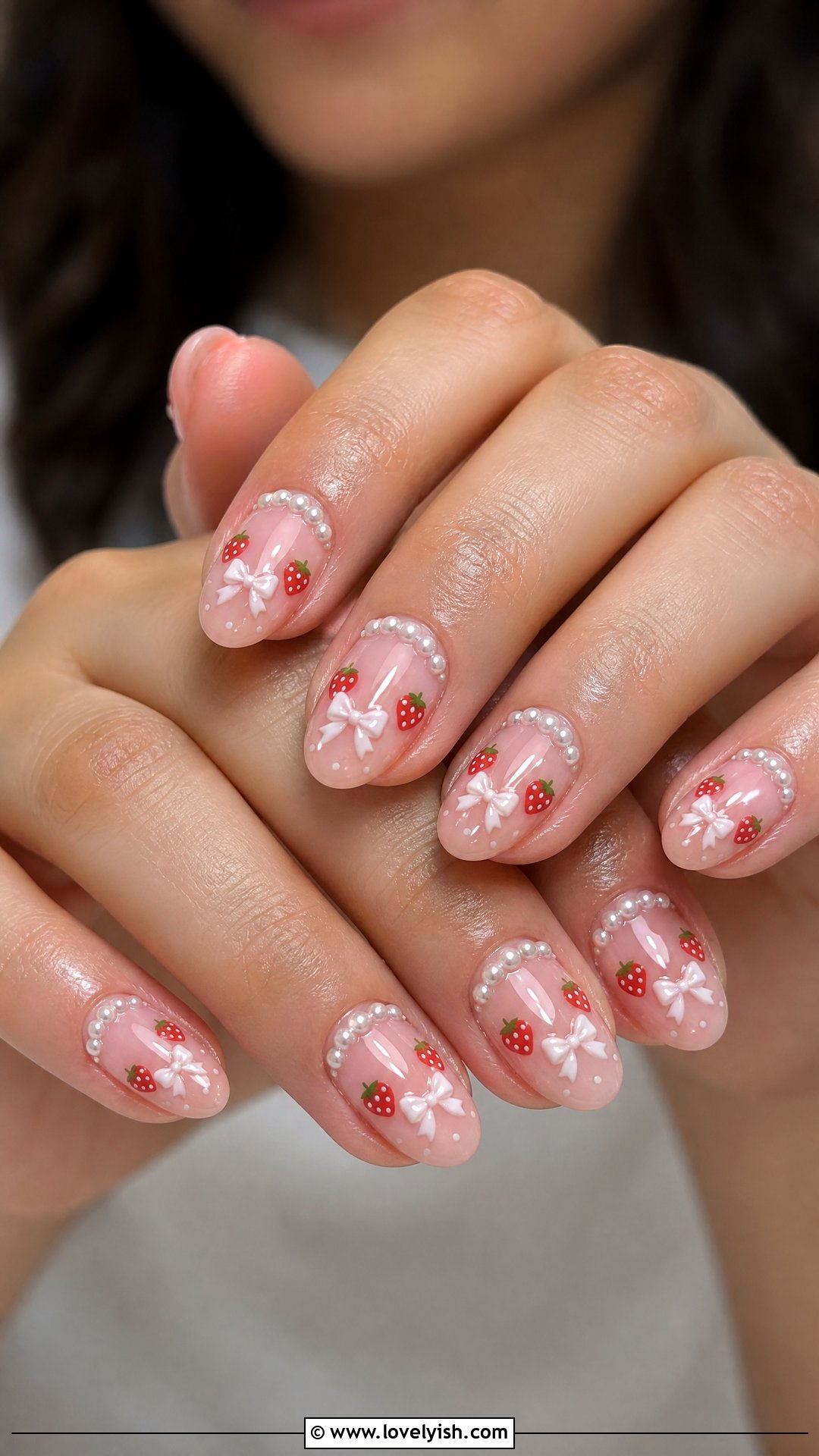 Coquette Strawberry Bow Nails - 50 strawberry nails - 50 strawberry nails