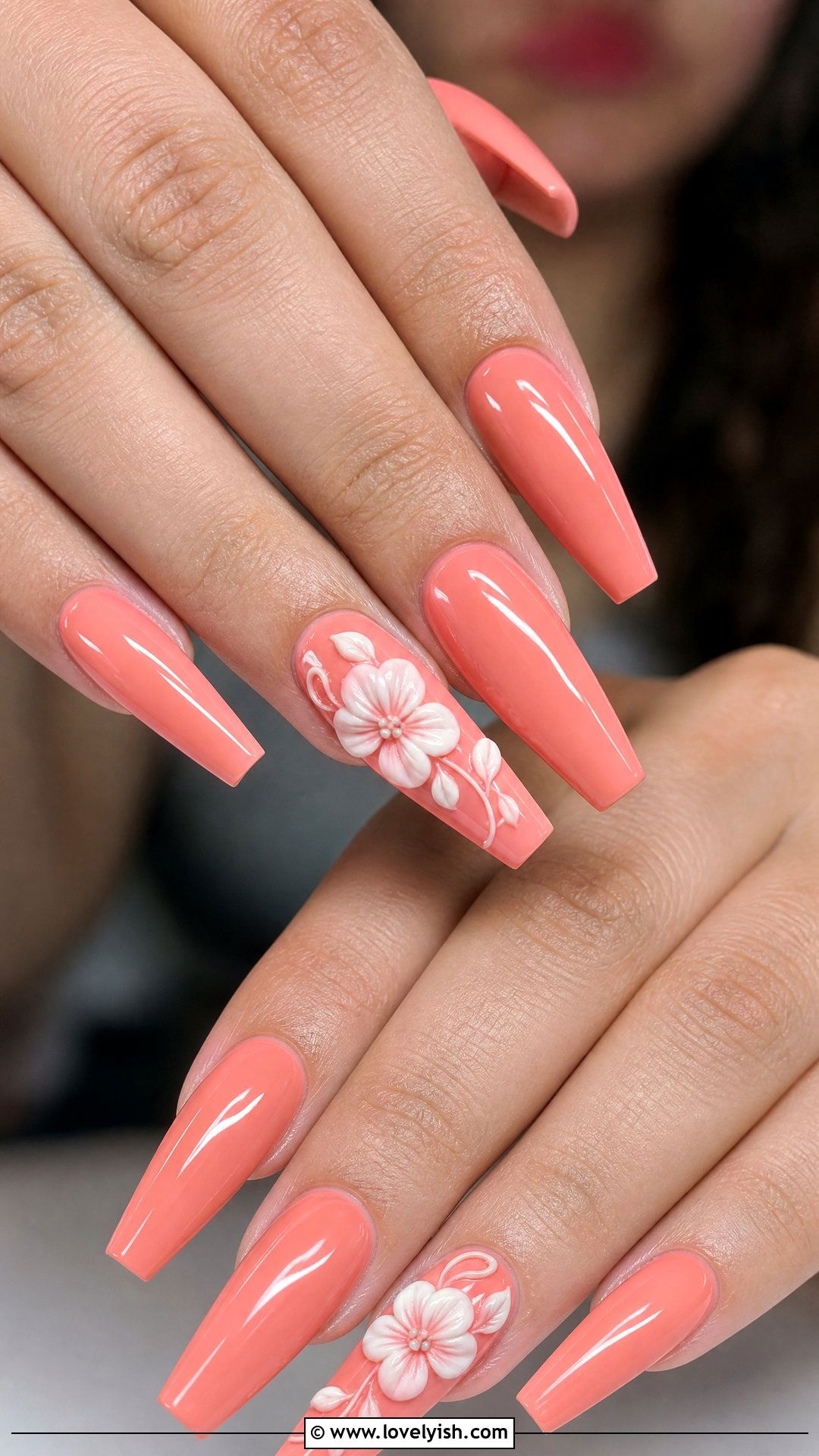 Coral 3D Flower Nails - 50 coral nail designs - 50 coral nail designs
