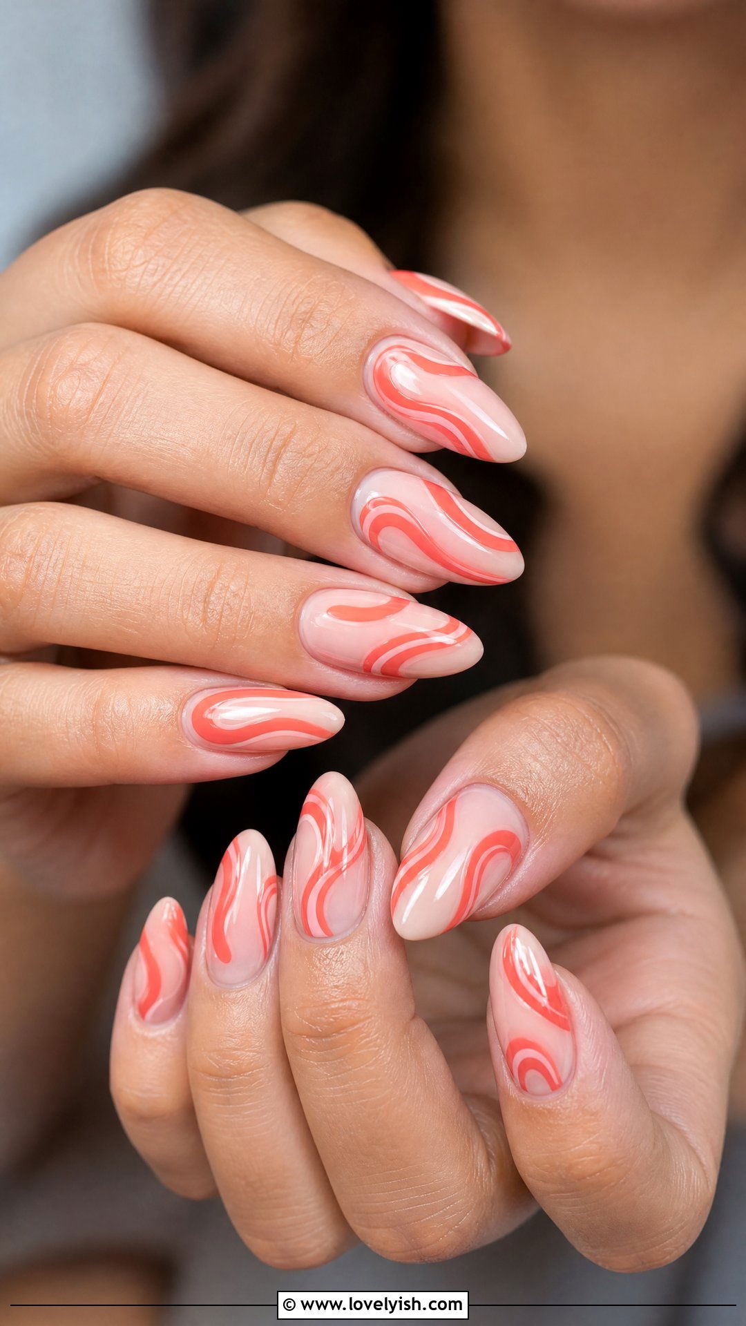 Coral Abstract Swirl Nails - 42 easy nail art ideas - 42 easy nail art ideas