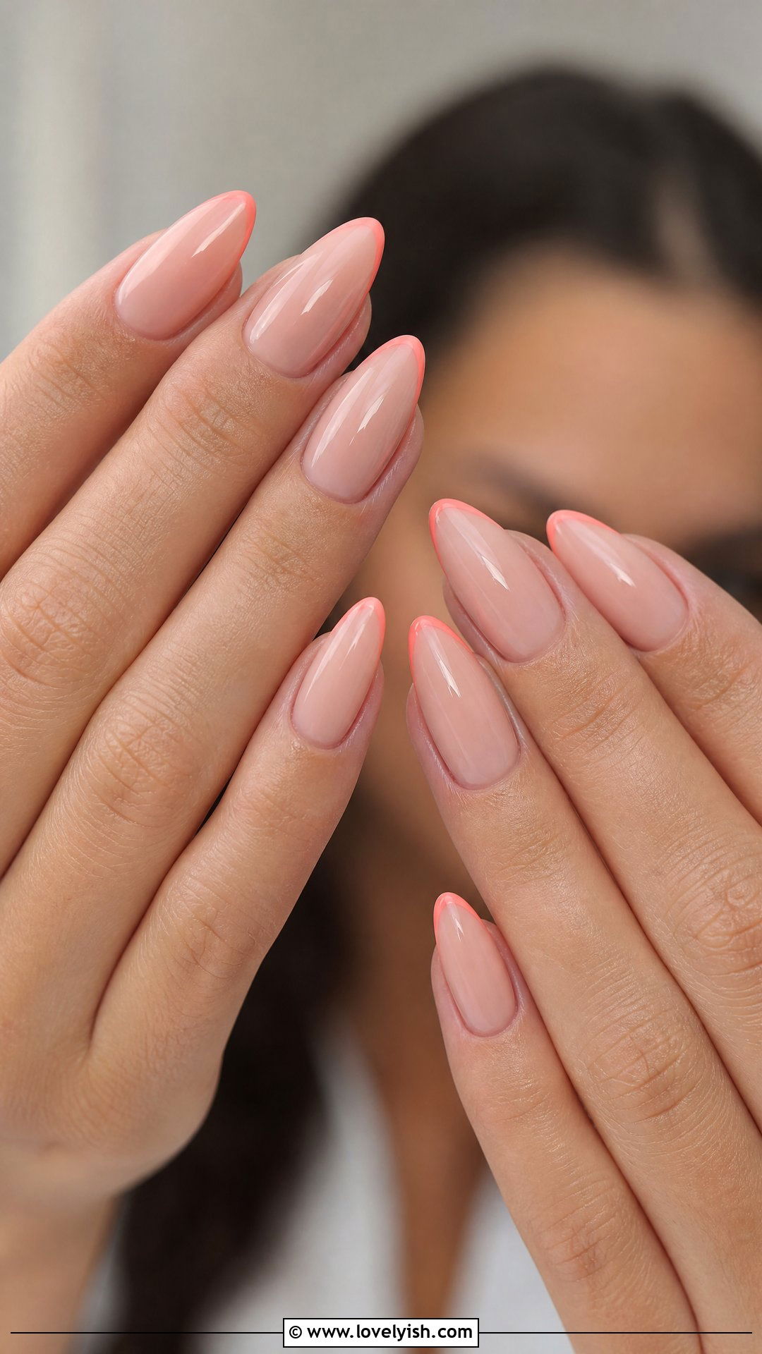 Coral Almond French Tips - 50 coral nail designs - 50 coral nail designs