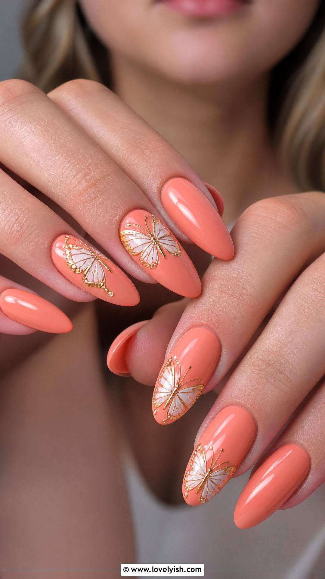 Coral Butterfly Nails - 50 coral nail designs - 50 coral nail designs