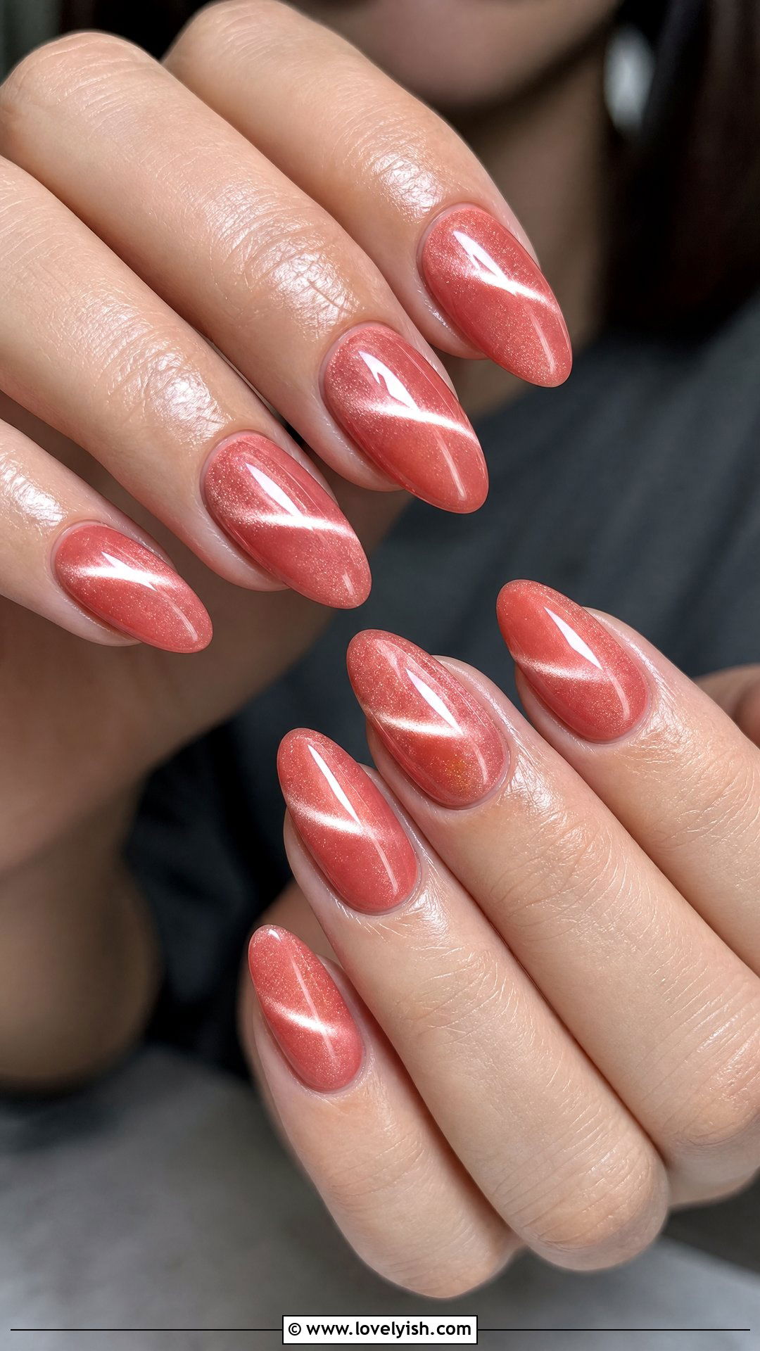 Coral Cat Eye Nails - 50 coral nail designs - 50 coral nail designs