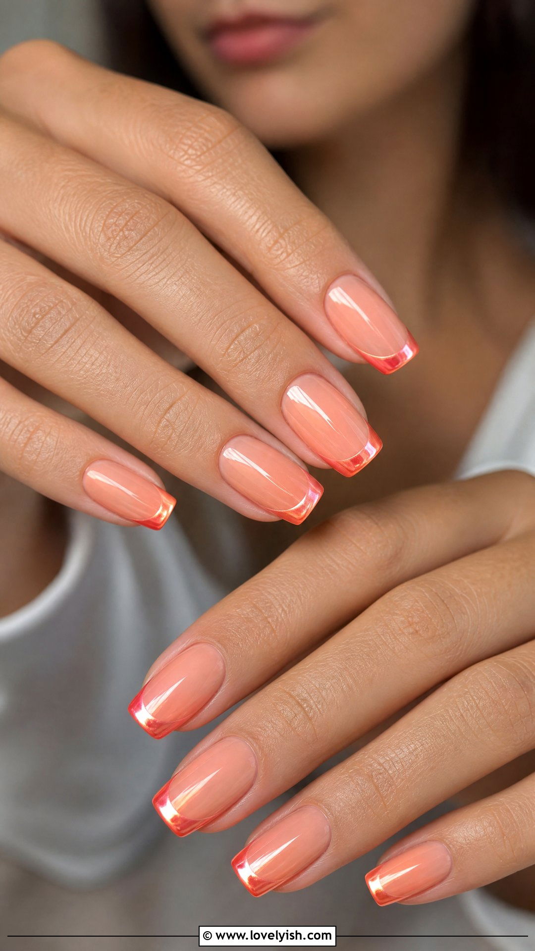 Coral Chrome French Tip Nails - 50 chrome french tip nails - 50 chrome french tip nails
