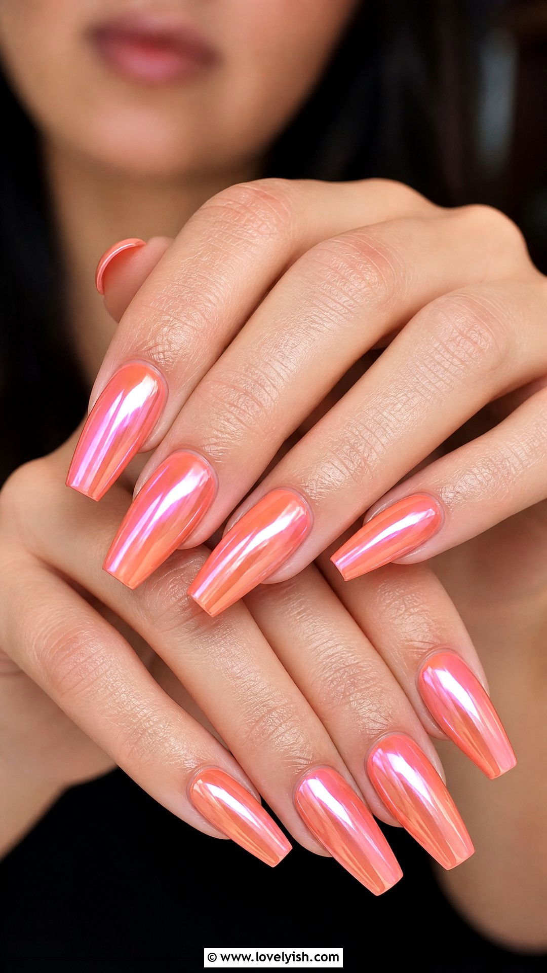 Coral Chrome Nails - 50 coral nail designs - 50 coral nail designs