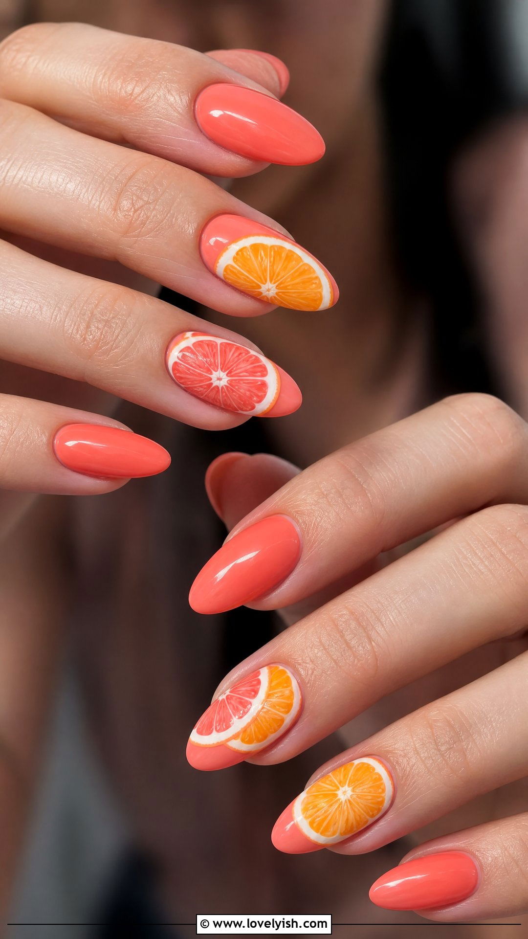 Coral Citrus Slice Nails - 50 coral nail designs - 50 coral nail designs