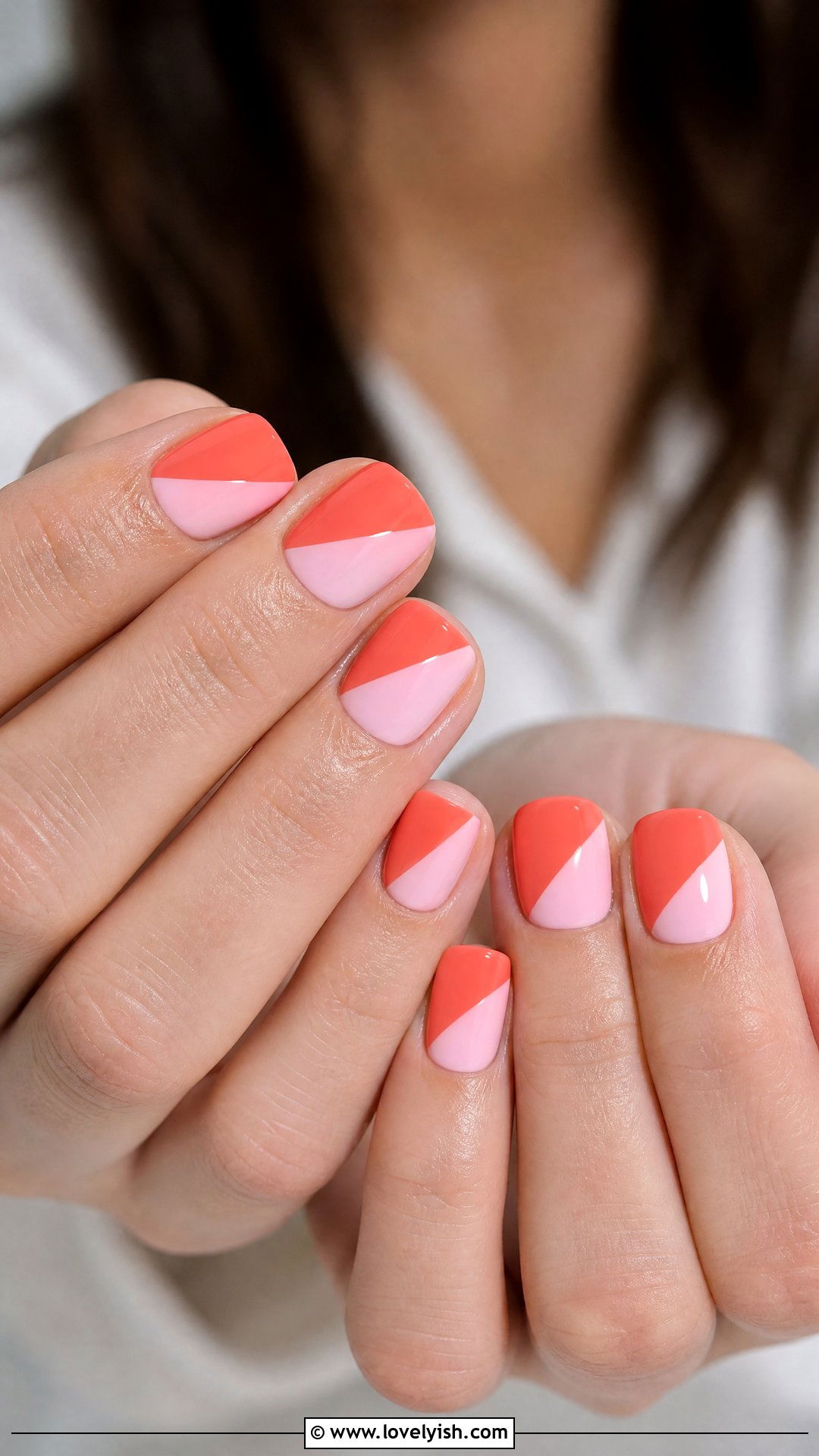 Coral Color Block Nails - 50 simple nail art - 50 simple nail art