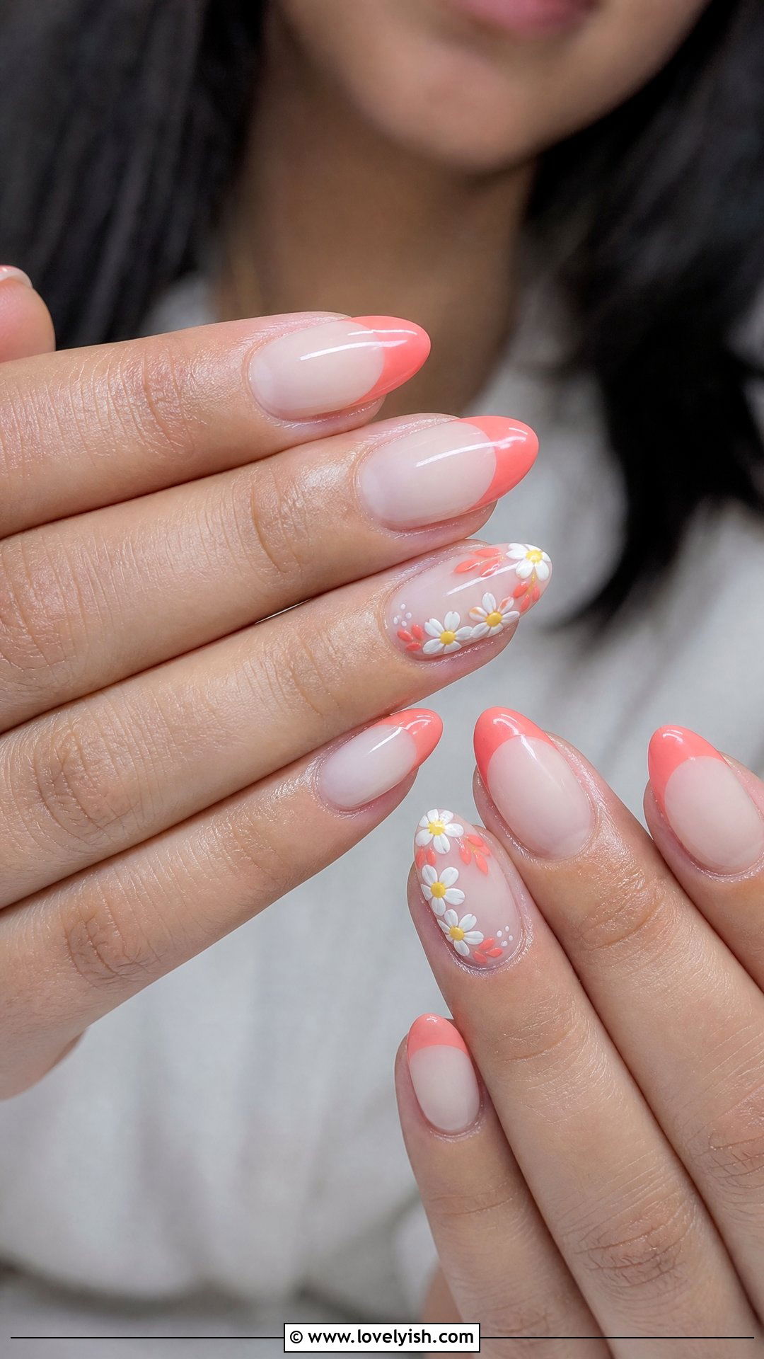Coral Floral French Tip Nails - 25 preppy nail designs - 25 preppy nail designs
