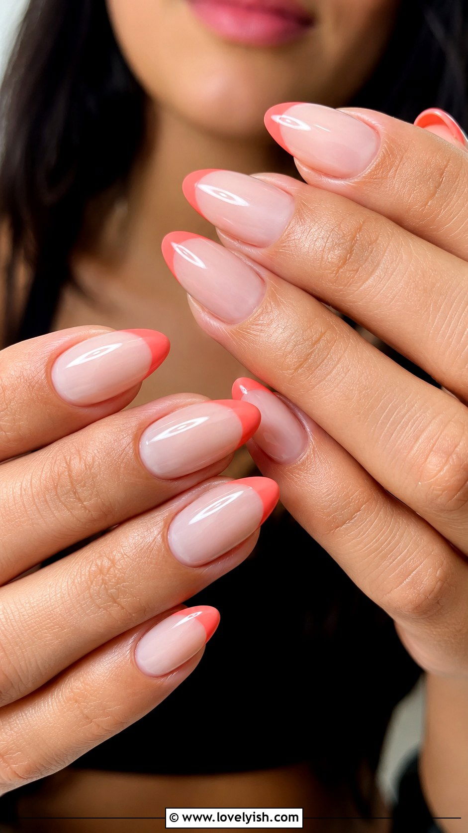 Coral French Tip Nails - 39 summer nail ideas - 39 summer nail ideas