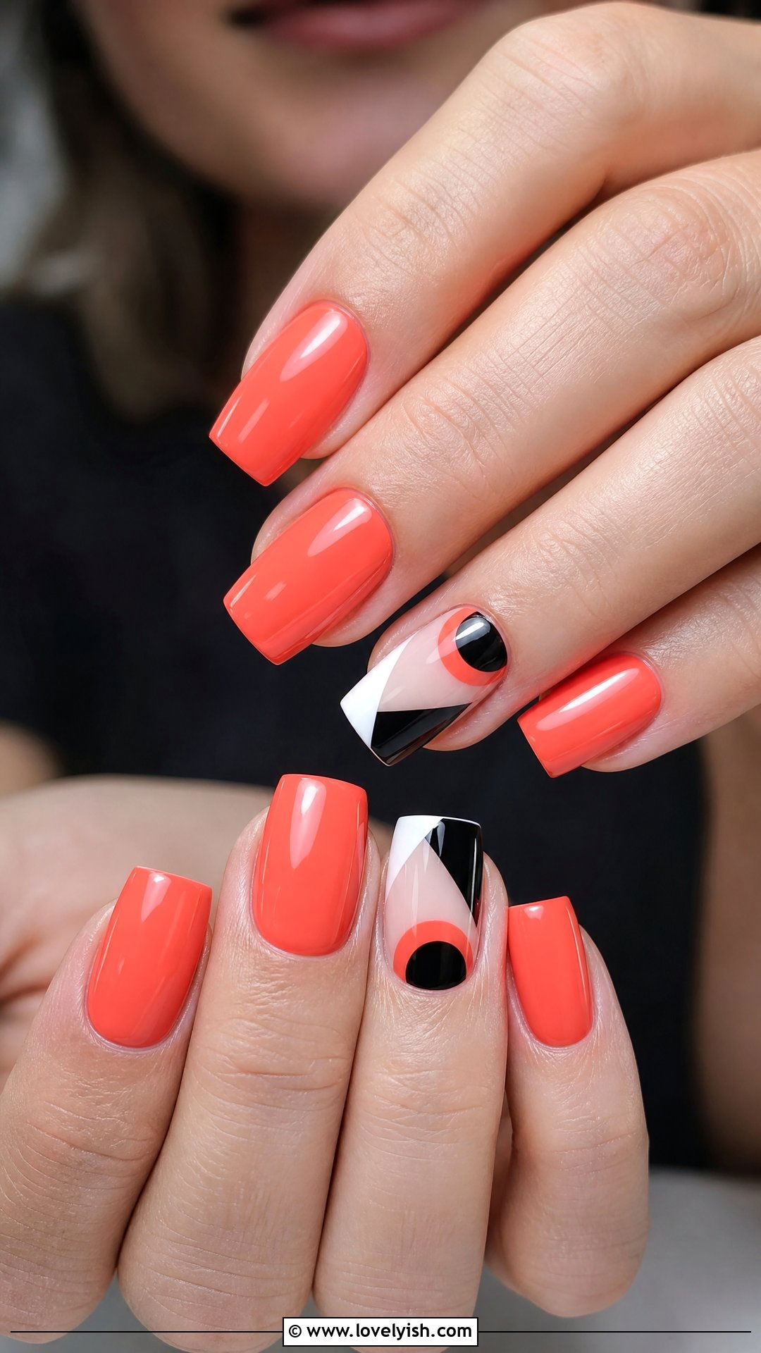 Coral Geometric Nails - 50 coral nail designs - 50 coral nail designs