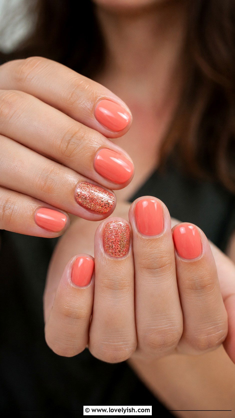Coral Glitter Accent Nails - 50 glitter nails - 50 glitter nails