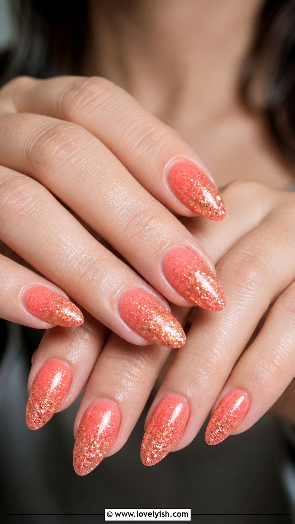 Coral Glitter Ombre Prom Nails - 50 prom nails - 50 prom nails