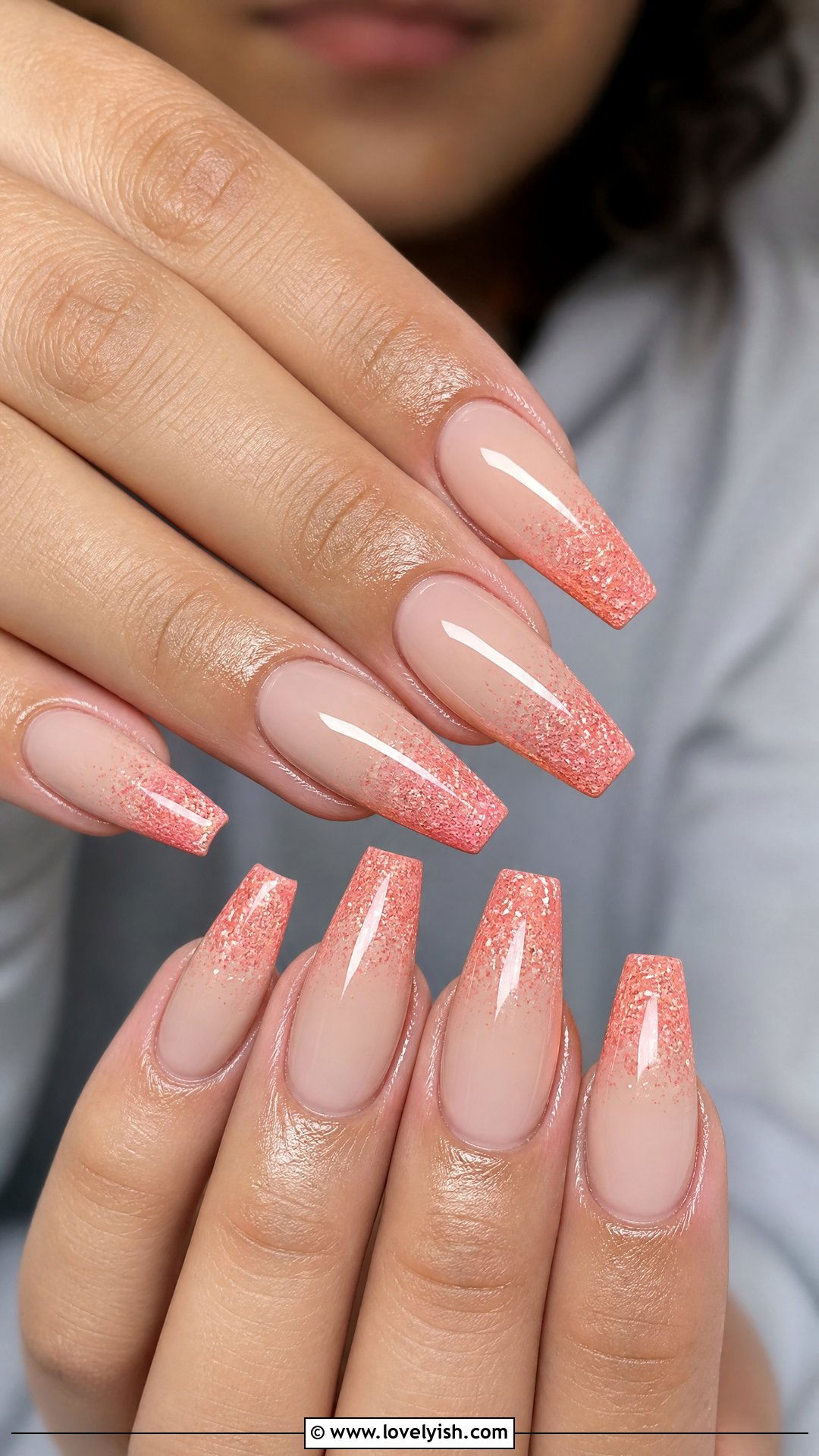 Coral Glitter Tip Nails - 50 coral nail designs - 50 coral nail designs