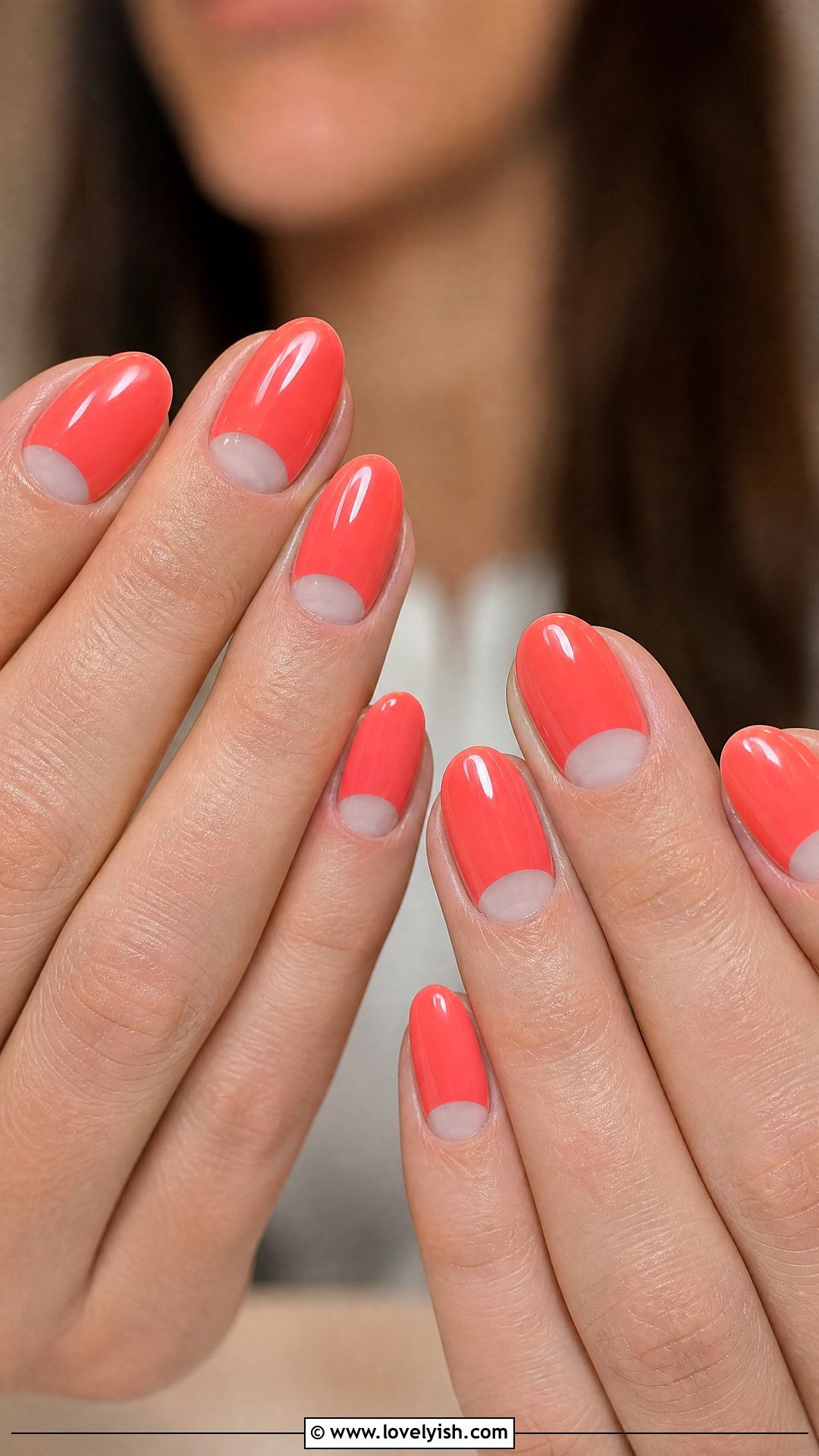 Coral Half Moon Nails - 50 coral nail designs - 50 coral nail designs