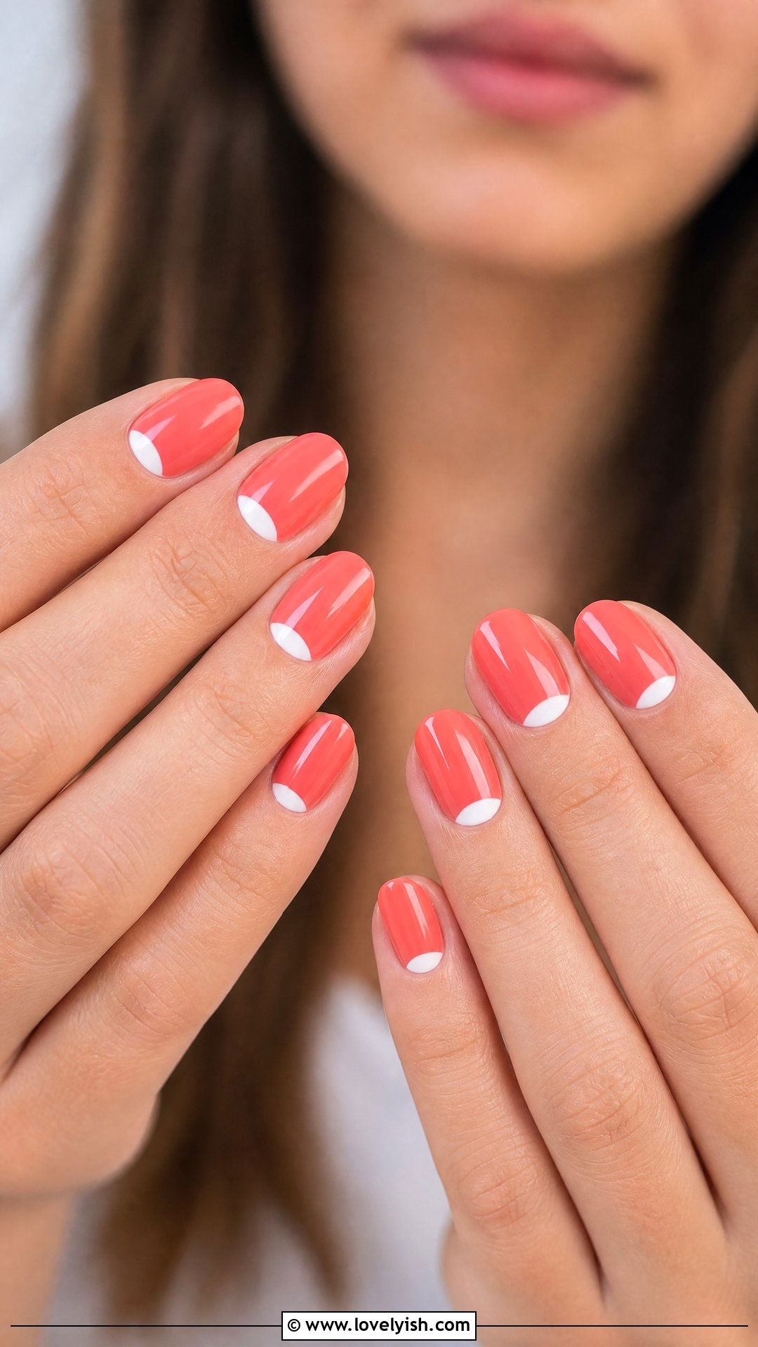 Coral Half Moon Nails - 25 beginner nail designs - 25 beginner nail designs