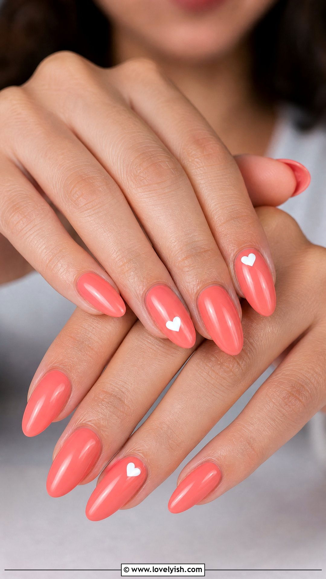 Coral Heart Accent Nails - 50 coral nail designs - 50 coral nail designs