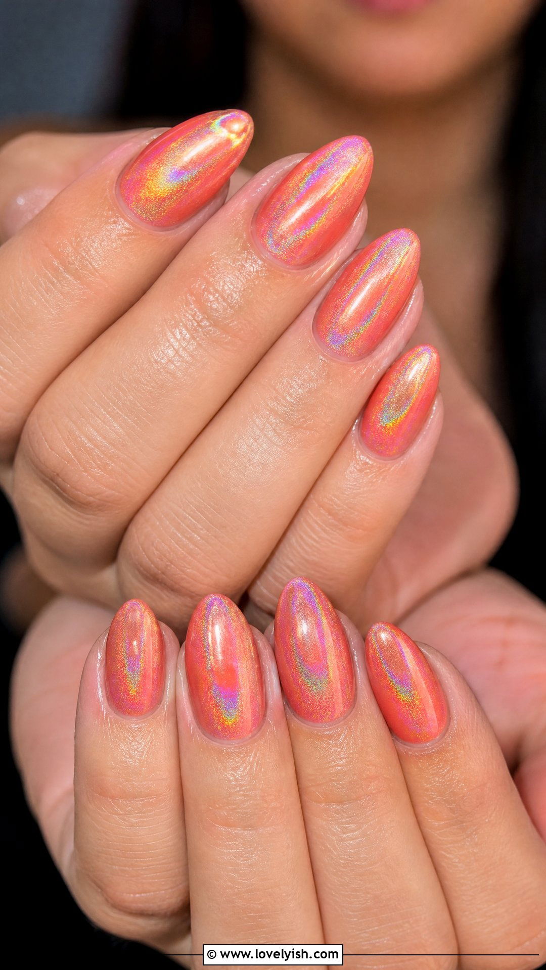 Coral Holographic Nails - 50 coral nail designs - 50 coral nail designs